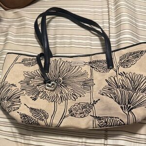 Brighton Floral Embroidered Beige and Black Handbag